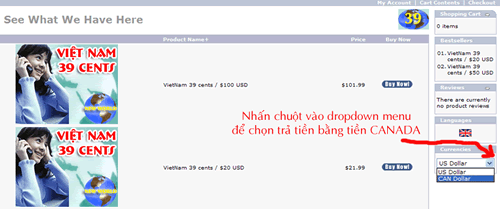 Bước 3: Chọn trả tiền bằng tiền CANADA